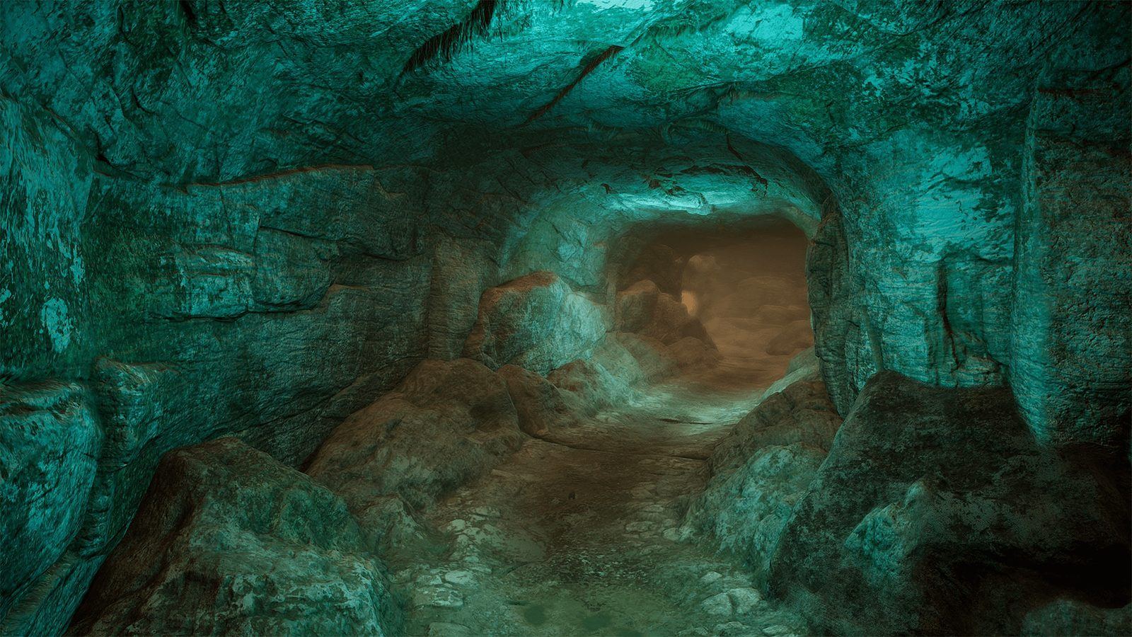 Lost Temple Cave virtual production standing set — angle 7 on the L.A. & ABQ Castle Studios stage