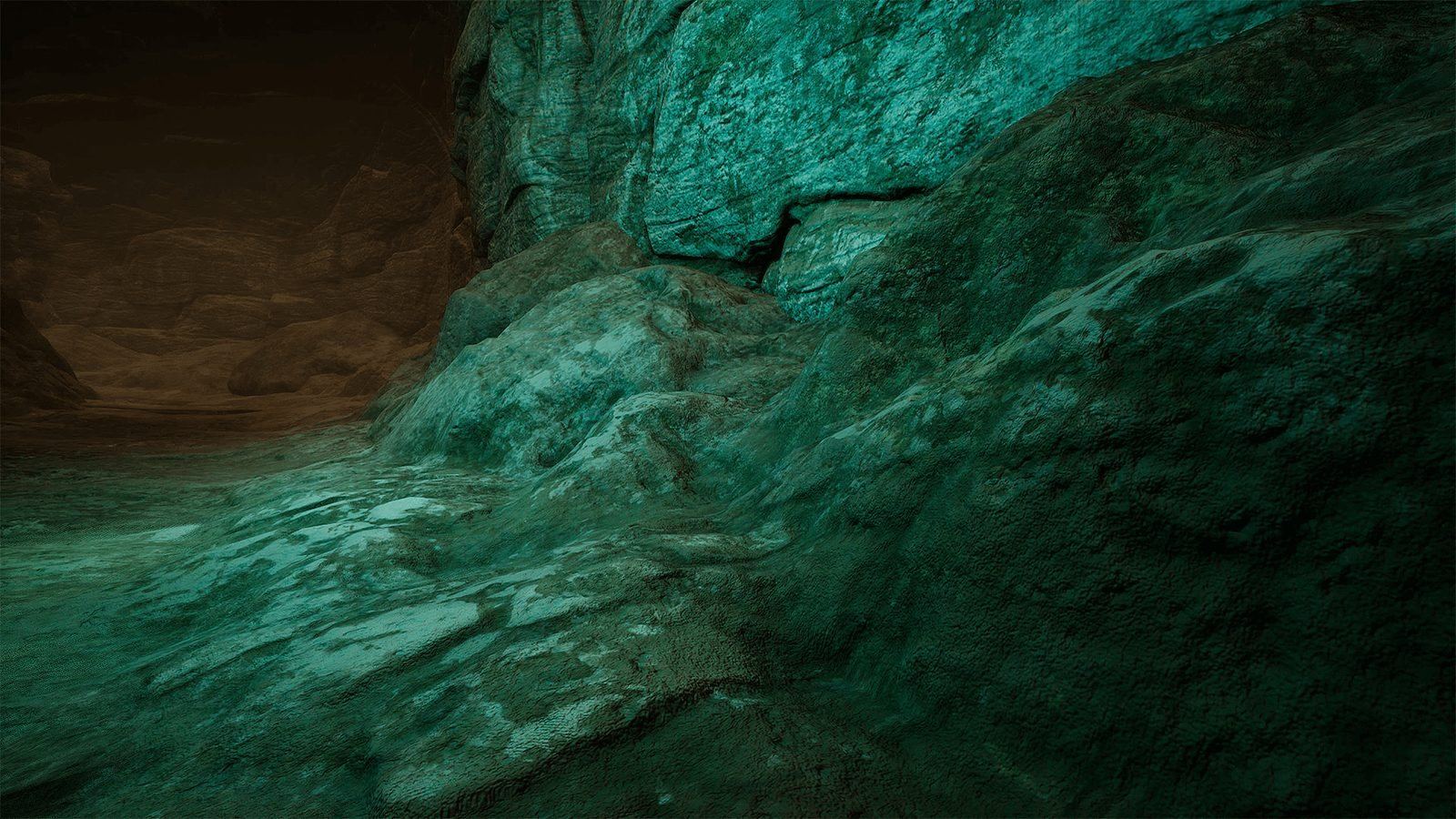 Lost Temple Cave virtual production standing set — angle 10 on the L.A. & ABQ Castle Studios stage