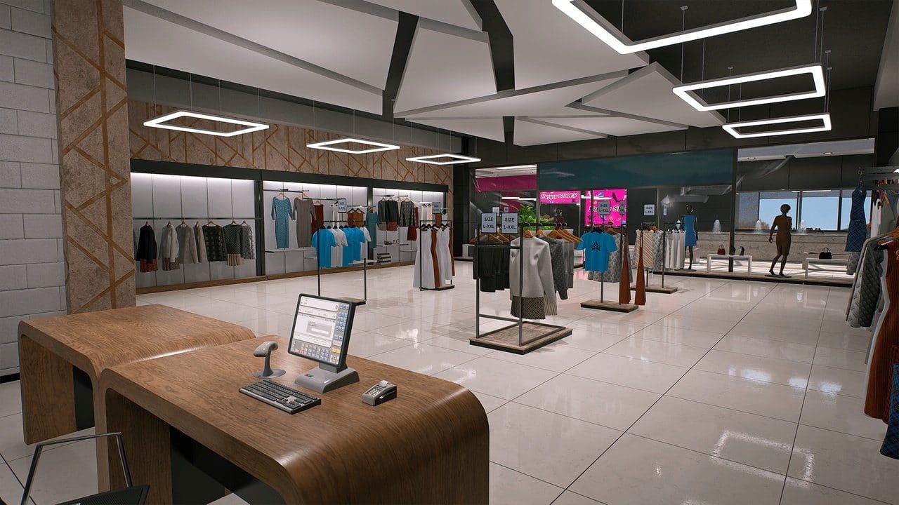 Mall virtual production standing set — angle 4 on the L.A. & ABQ Castle Studios stage