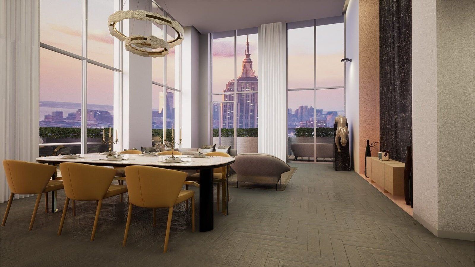 Manhattan Penthouse virtual production standing set — angle 10 on the L.A. & ABQ Castle Studios stage