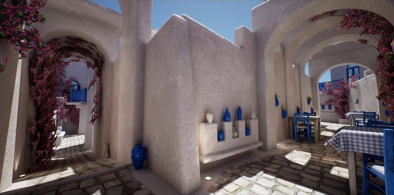 Mediterranean virtual production standing set — angle 11 on the L.A. & ABQ Castle Studios stage
