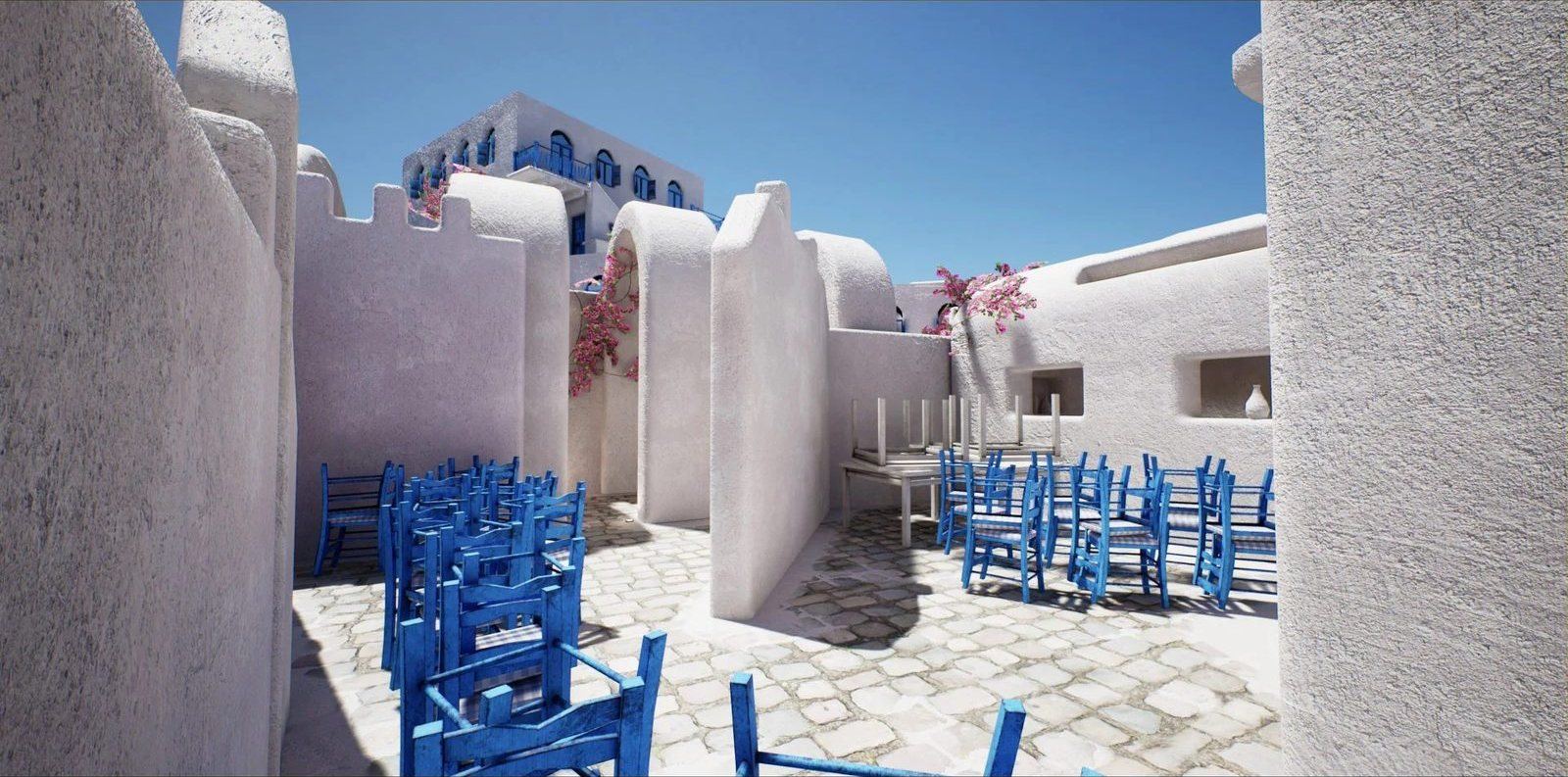 Mediterranean virtual production standing set — angle 14 on the L.A. & ABQ Castle Studios stage