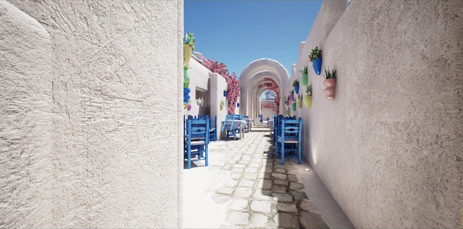 Mediterranean virtual production standing set — angle 15 on the L.A. & ABQ Castle Studios stage