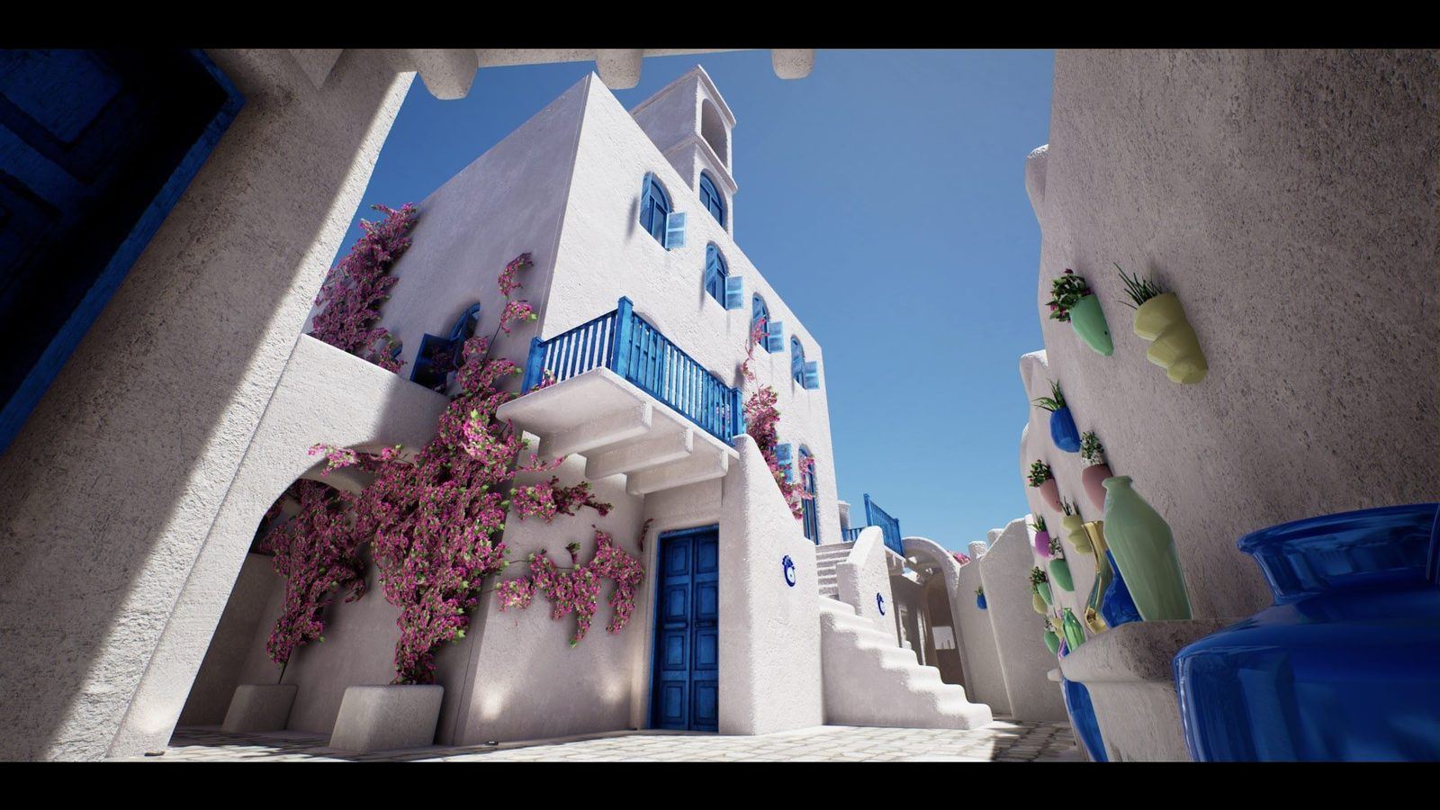 Mediterranean virtual production standing set — angle 5 on the L.A. & ABQ Castle Studios stage