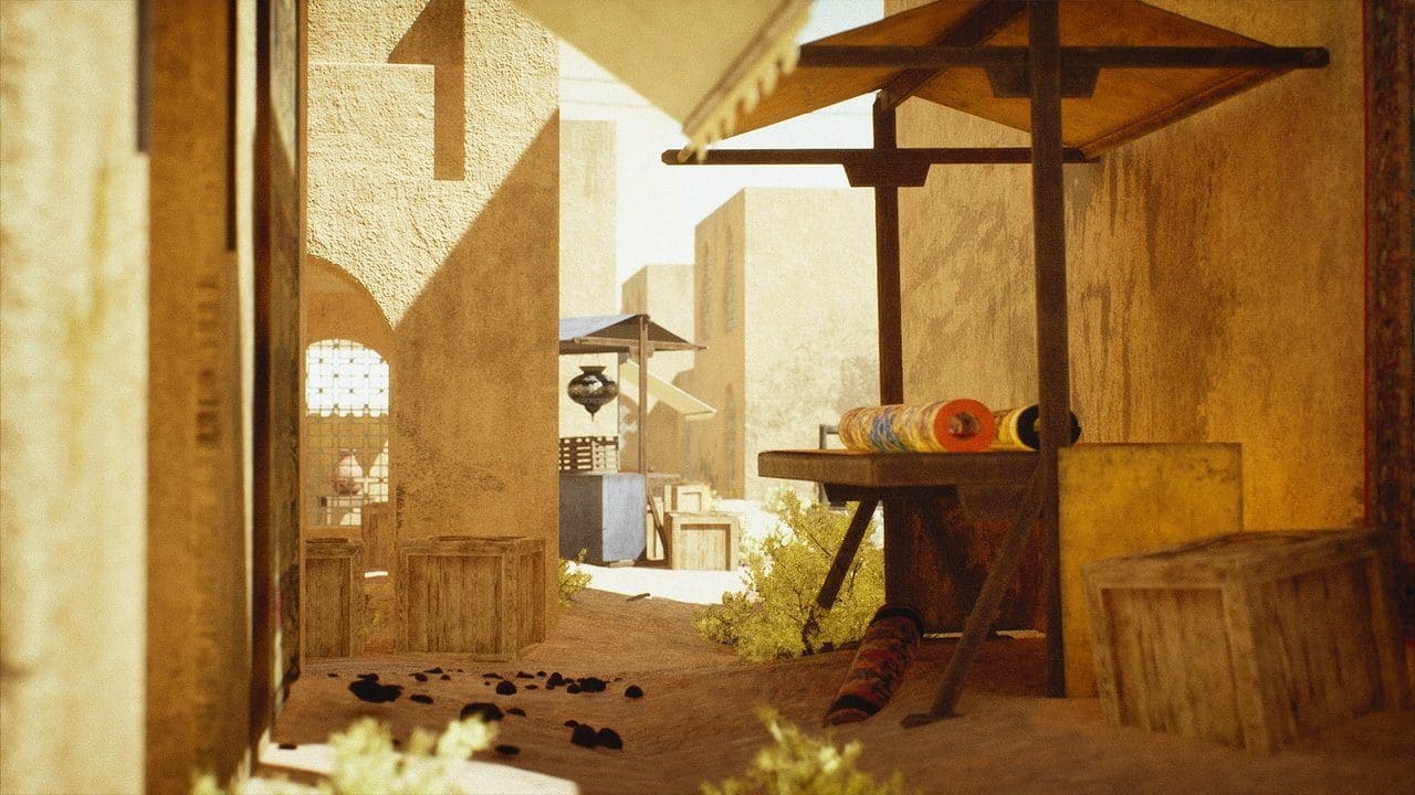 Middle Eastern Desert Town virtual production standing set — angle 6 on the L.A. & ABQ Castle Studios stage