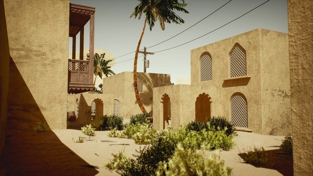 Middle Eastern Desert Town virtual production standing set — angle 9 on the L.A. & ABQ Castle Studios stage