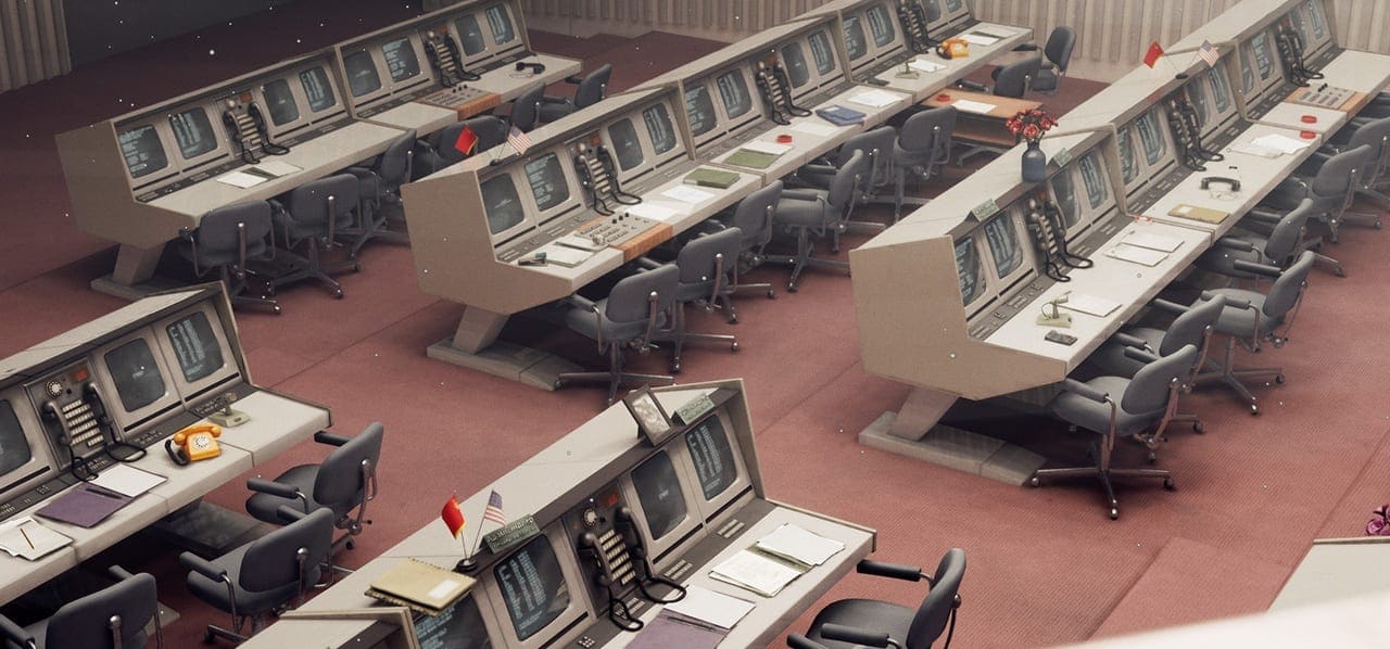 Mission Control Room virtual production standing set — angle 3 on the L.A. & ABQ Castle Studios stage