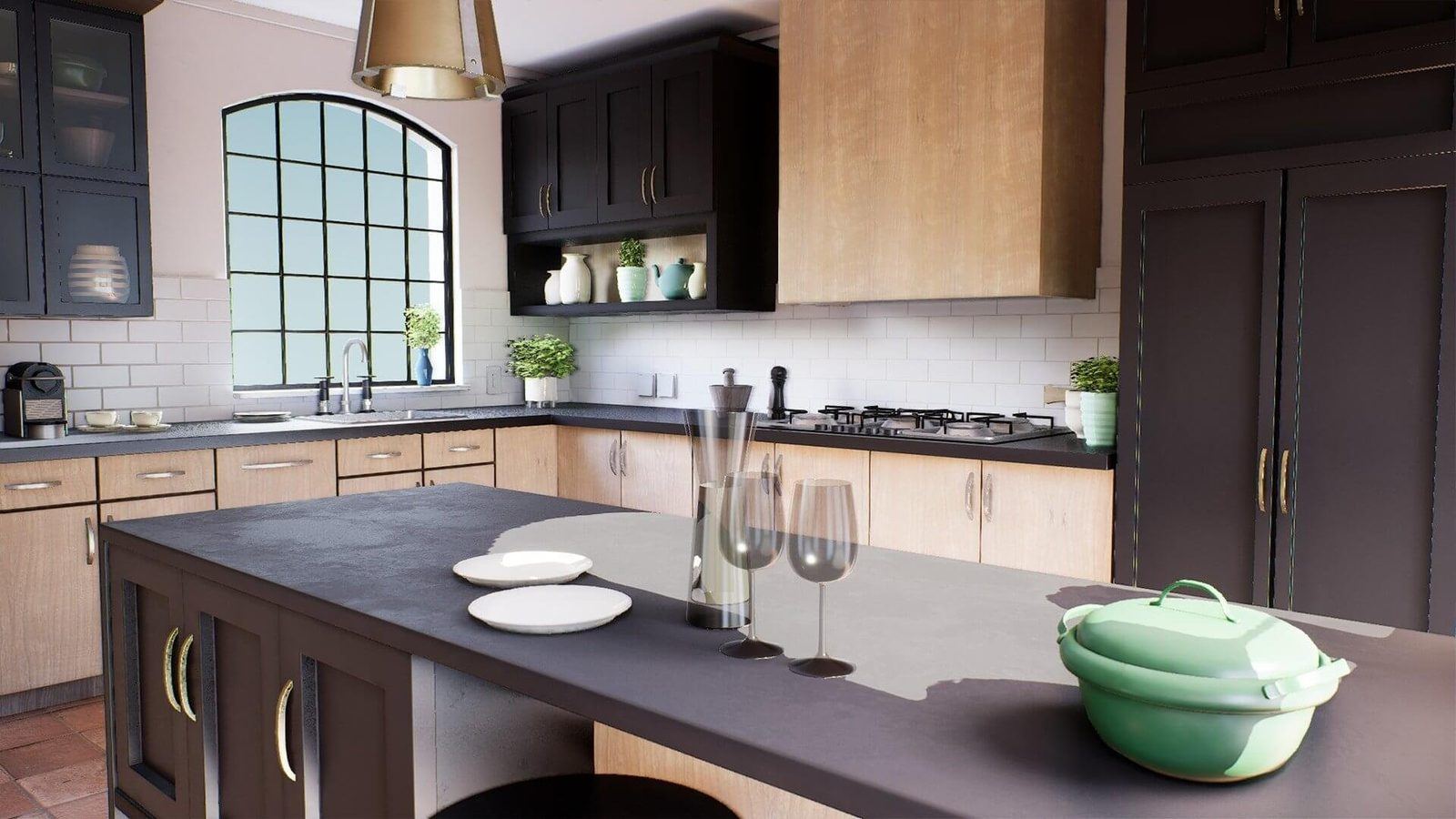 Modern Kitchen virtual production standing set — angle 4 on the L.A. & ABQ Castle Studios stage