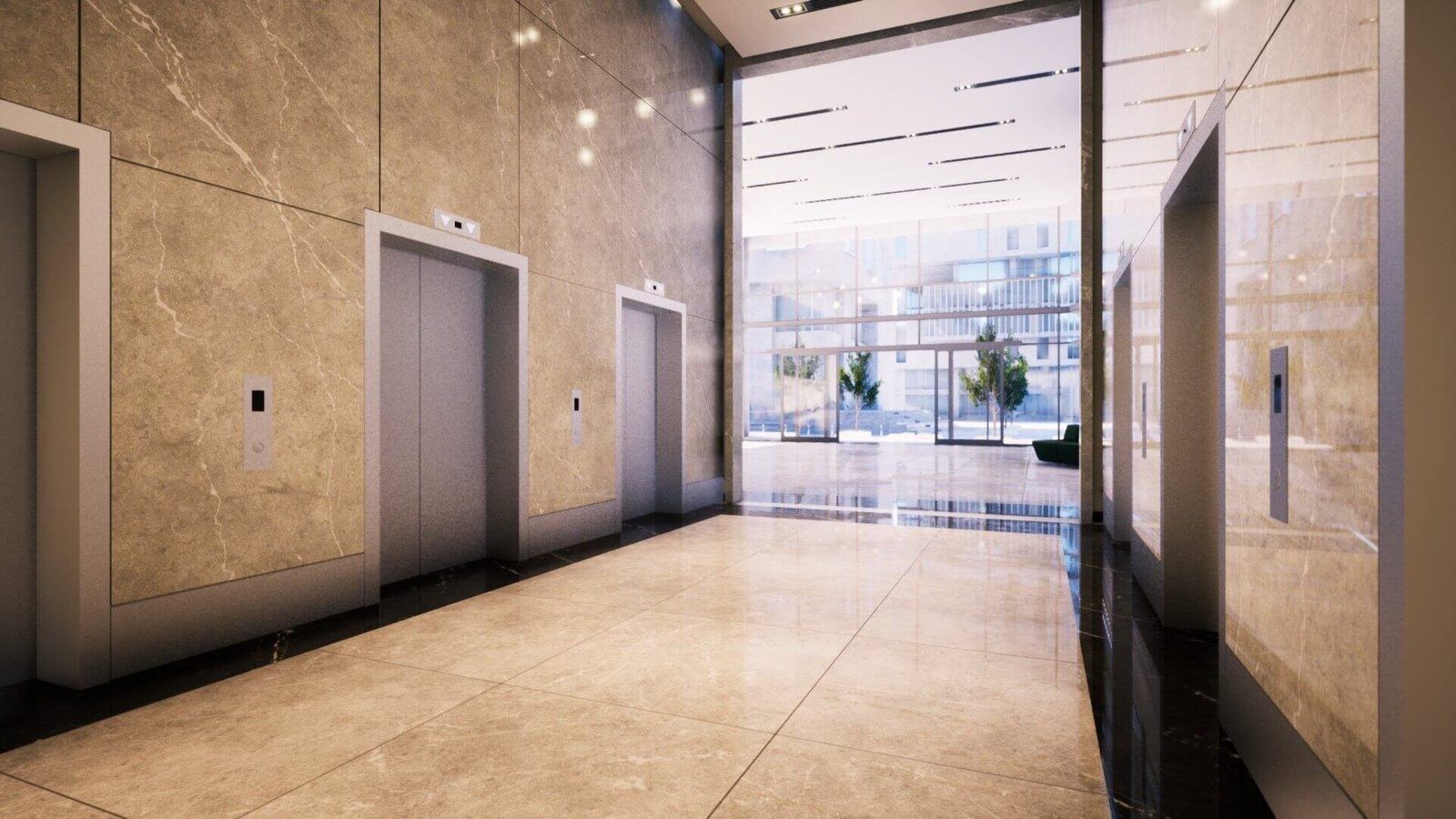 Modern Office Lobby virtual production standing set — angle 4 on the L.A. & ABQ Castle Studios stage