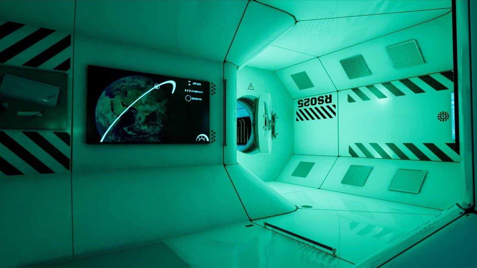Modern Space Station Virtual Standing Film Set #2 virtual production standing set — angle 2 on the L.A. & ABQ Castle Studios stage