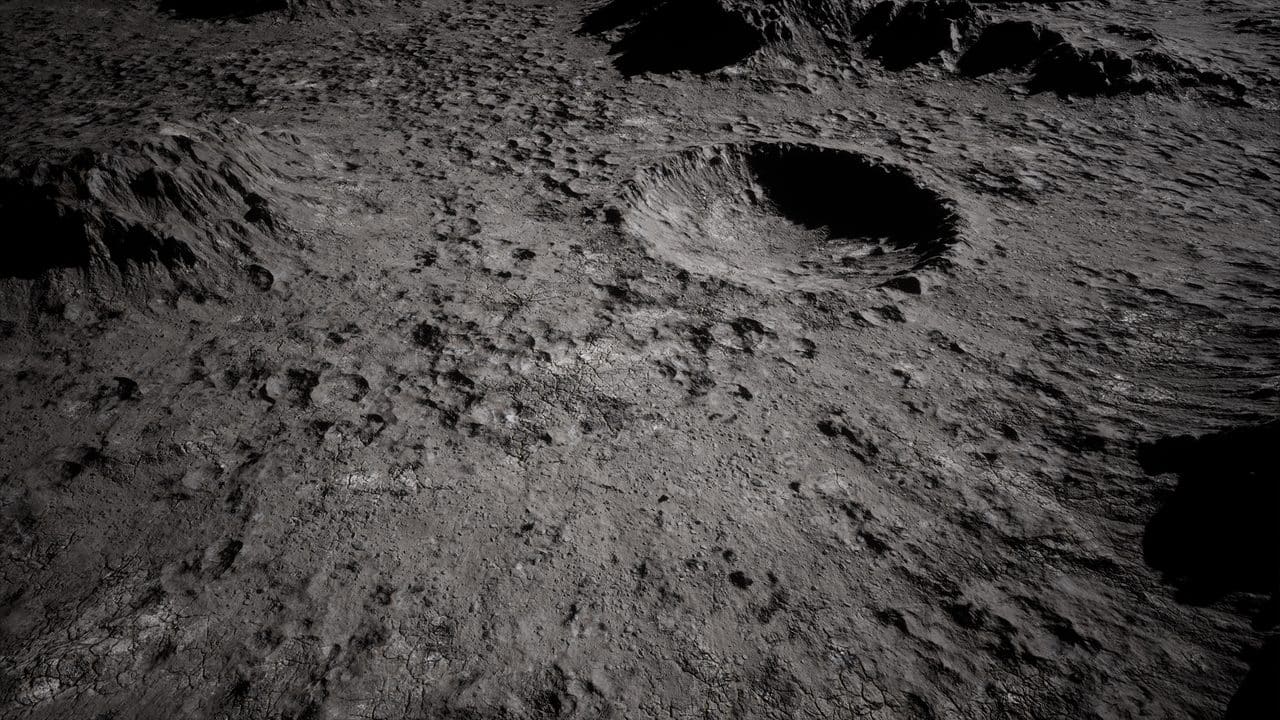 Moon Landscape virtual production standing set — angle 3 on the L.A. & ABQ Castle Studios stage