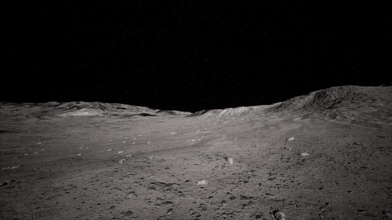 Moon Landscape virtual production standing set — angle 6 on the L.A. & ABQ Castle Studios stage