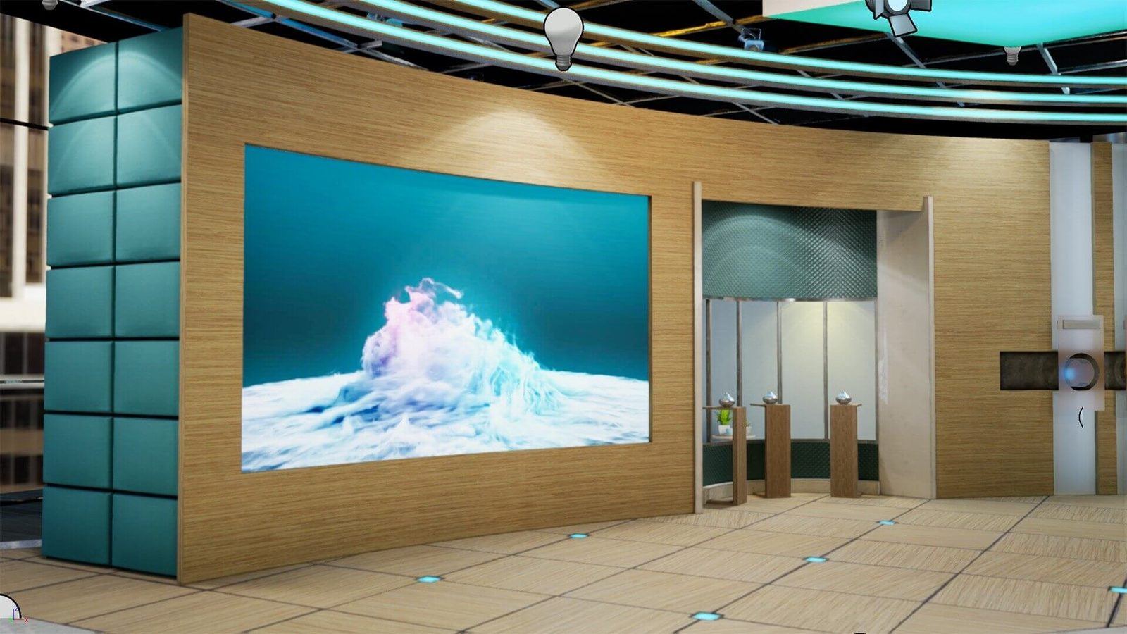 Morning Show Talk Show virtual production standing set — angle 3 on the L.A. & ABQ Castle Studios stage