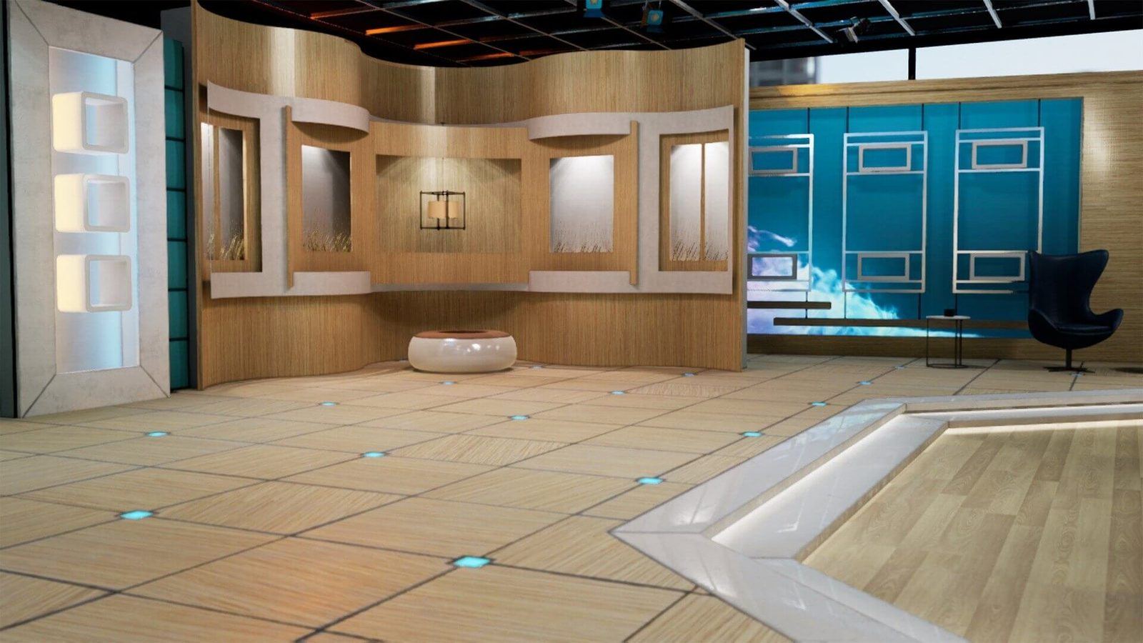 Morning Show Talk Show virtual production standing set — angle 5 on the L.A. & ABQ Castle Studios stage