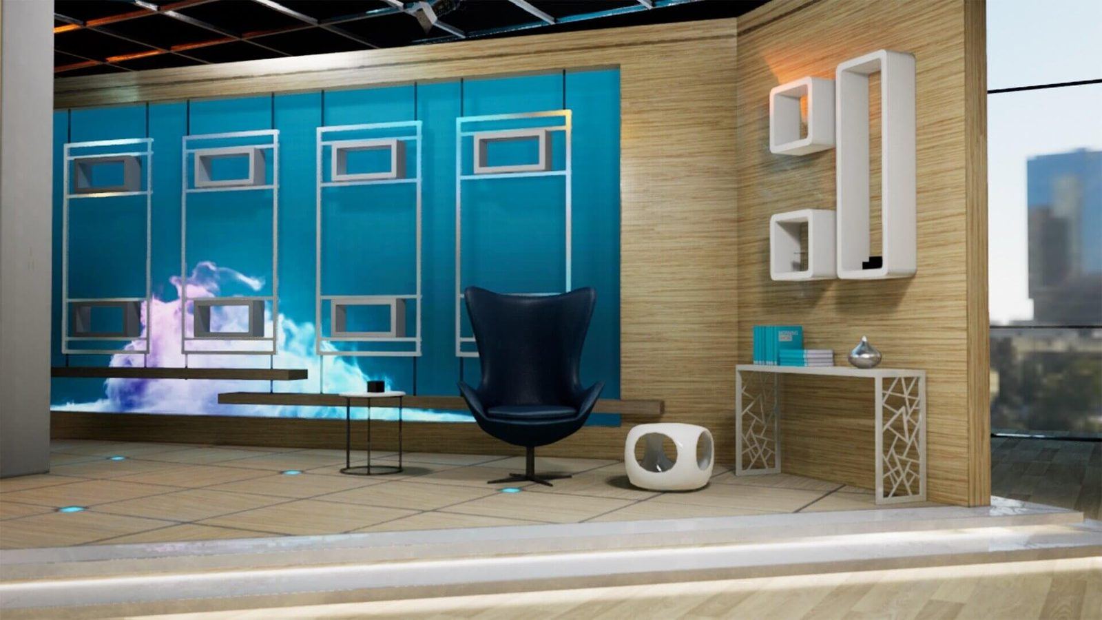 Morning Show Talk Show virtual production standing set — angle 6 on the L.A. & ABQ Castle Studios stage