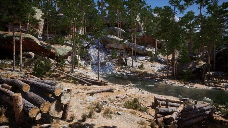 Mountain and Forest virtual production standing set — angle 8 on the L.A. & ABQ Castle Studios stage