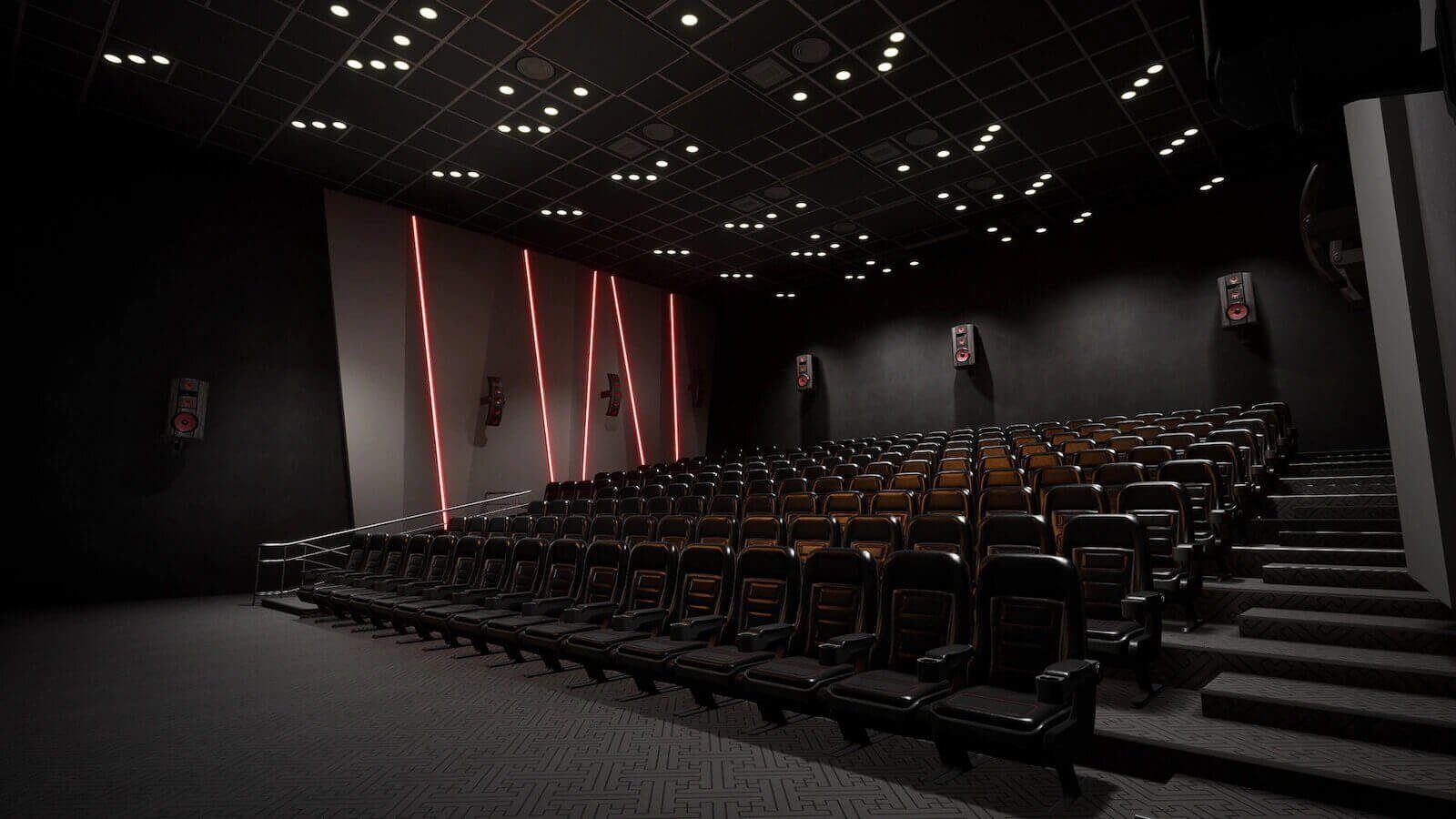 Movie Theatre virtual production standing set — angle 6 on the L.A. & ABQ Castle Studios stage