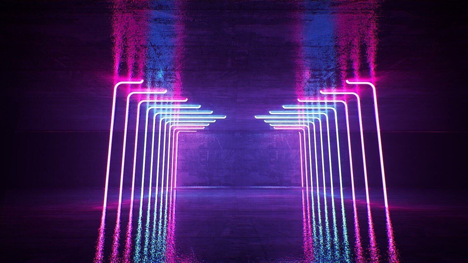 Neon virtual production standing set — angle 4 on the L.A. & ABQ Castle Studios stage