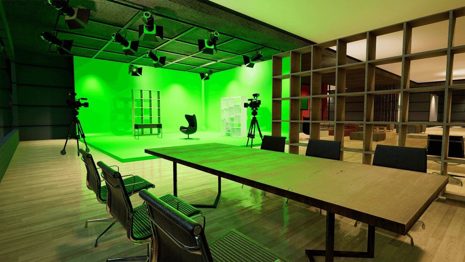 Network News virtual production standing set — angle 7 on the L.A. & ABQ Castle Studios stage