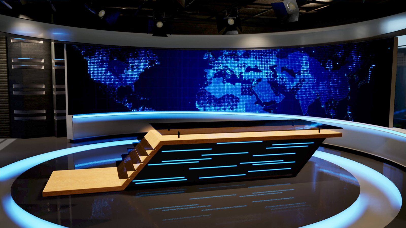 Network News virtual production standing set — angle 10 on the L.A. & ABQ Castle Studios stage