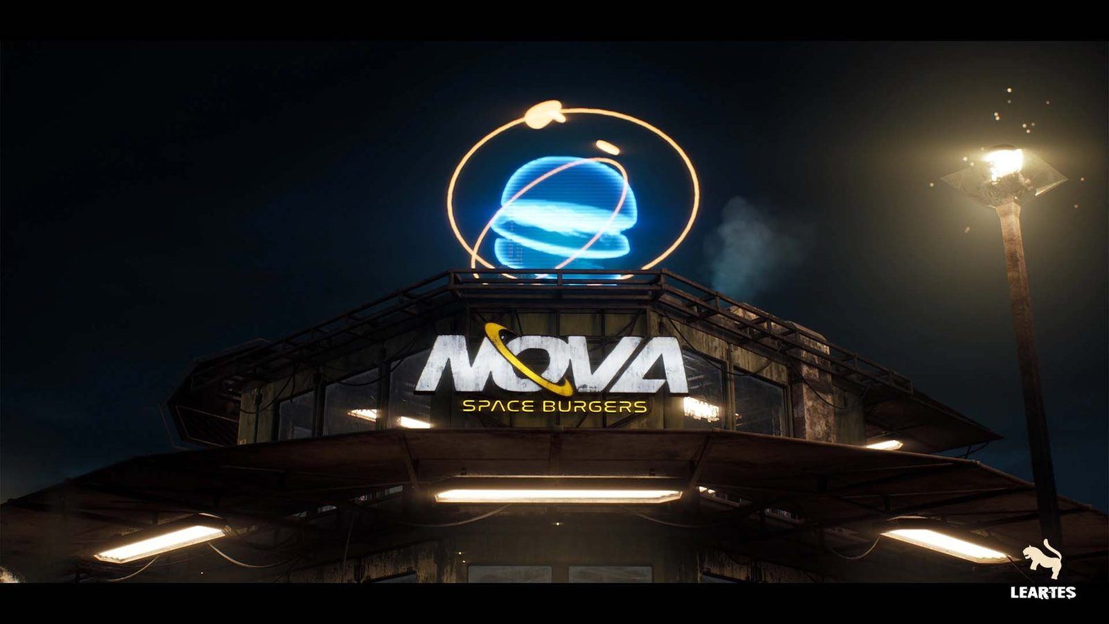 Nova Space Burgers virtual production standing set — angle 2 on the L.A. & ABQ Castle Studios stage