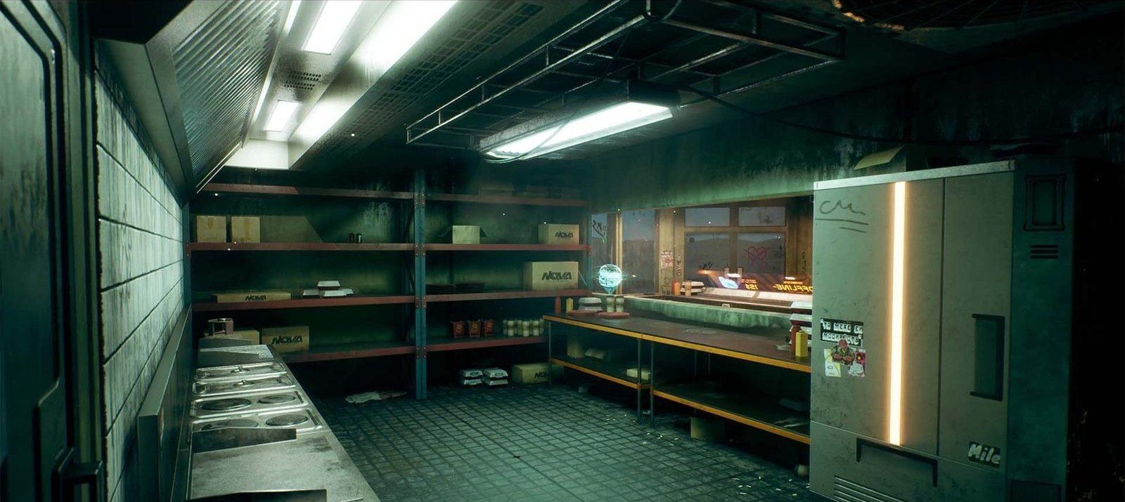 Nova Space Burgers virtual production standing set — angle 13 on the L.A. & ABQ Castle Studios stage