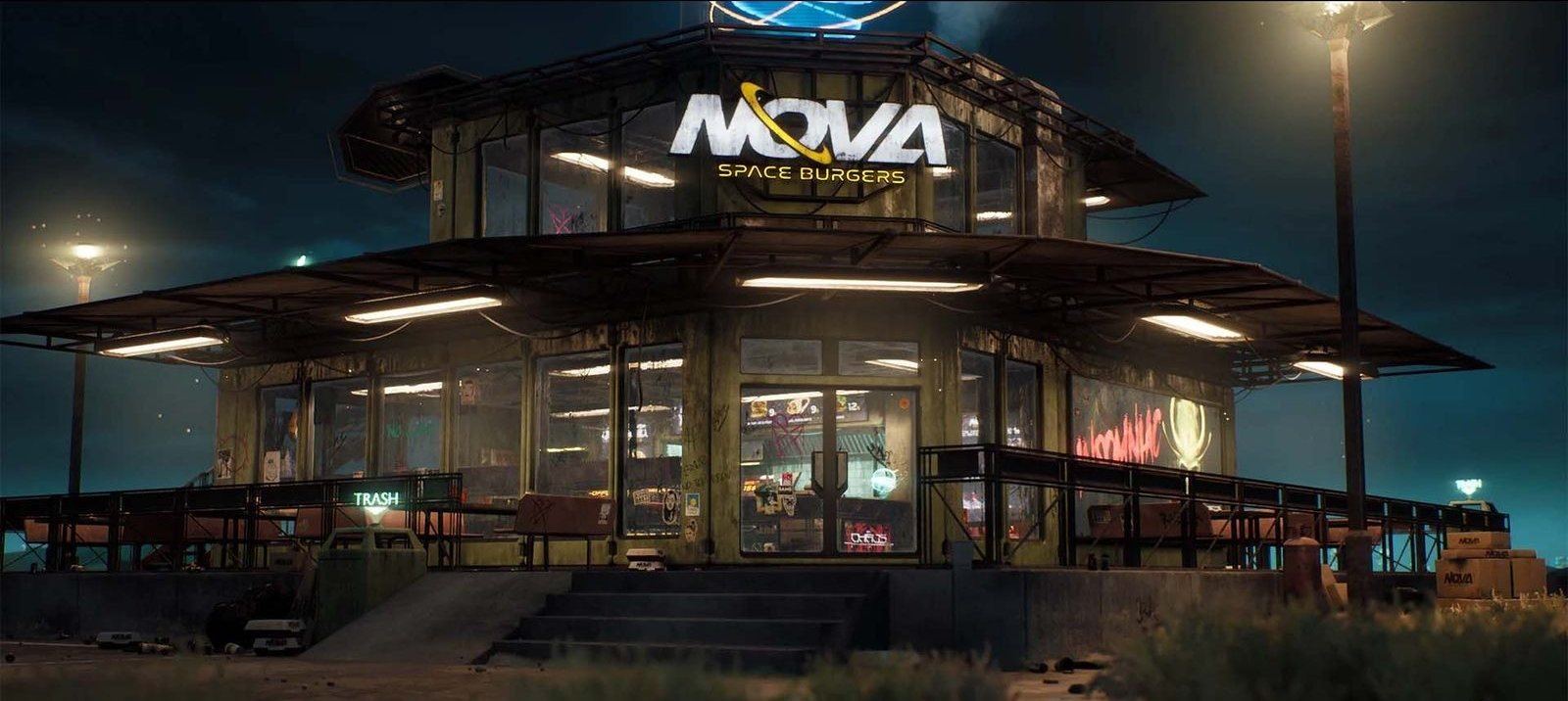 Nova Space Burgers virtual production standing set — angle 19 on the L.A. & ABQ Castle Studios stage