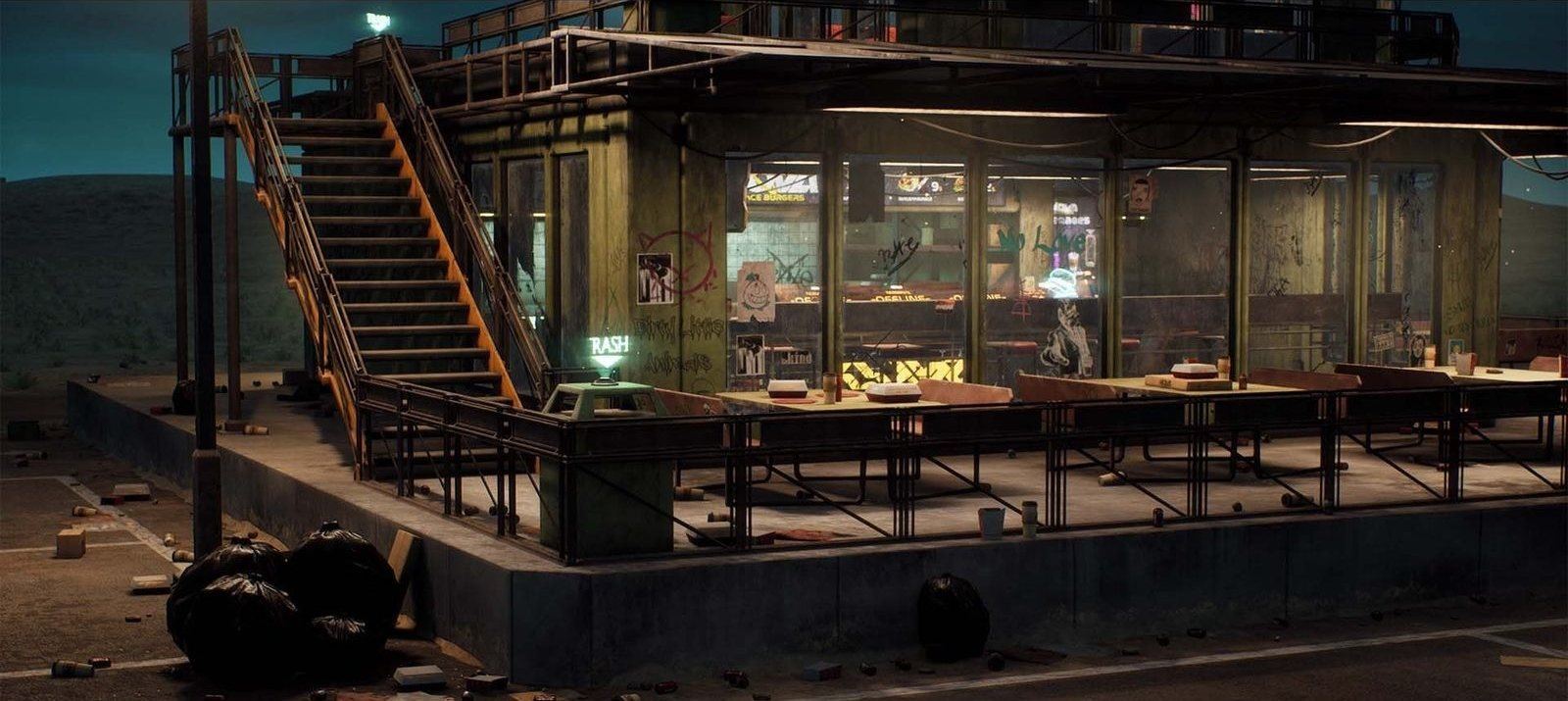 Nova Space Burgers virtual production standing set — angle 20 on the L.A. & ABQ Castle Studios stage