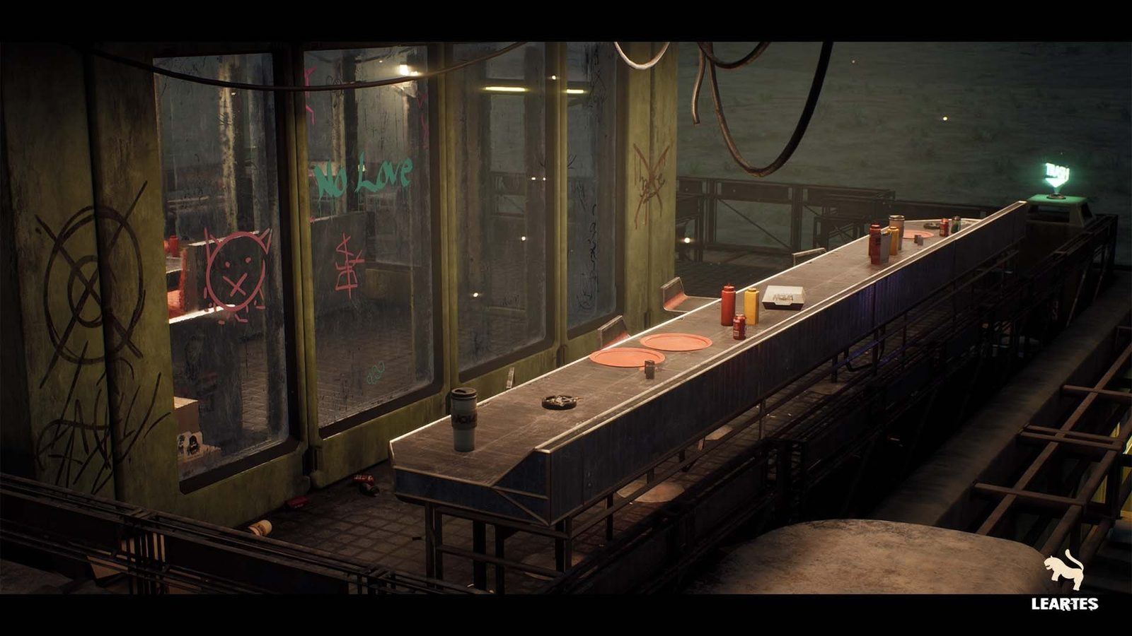 Nova Space Burgers virtual production standing set — angle 4 on the L.A. & ABQ Castle Studios stage