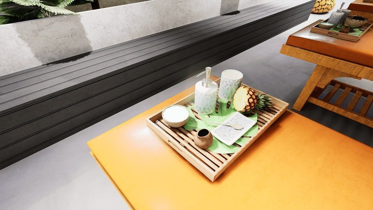 Oasis Spa and Lounge virtual production standing set — angle 10 on the L.A. & ABQ Castle Studios stage