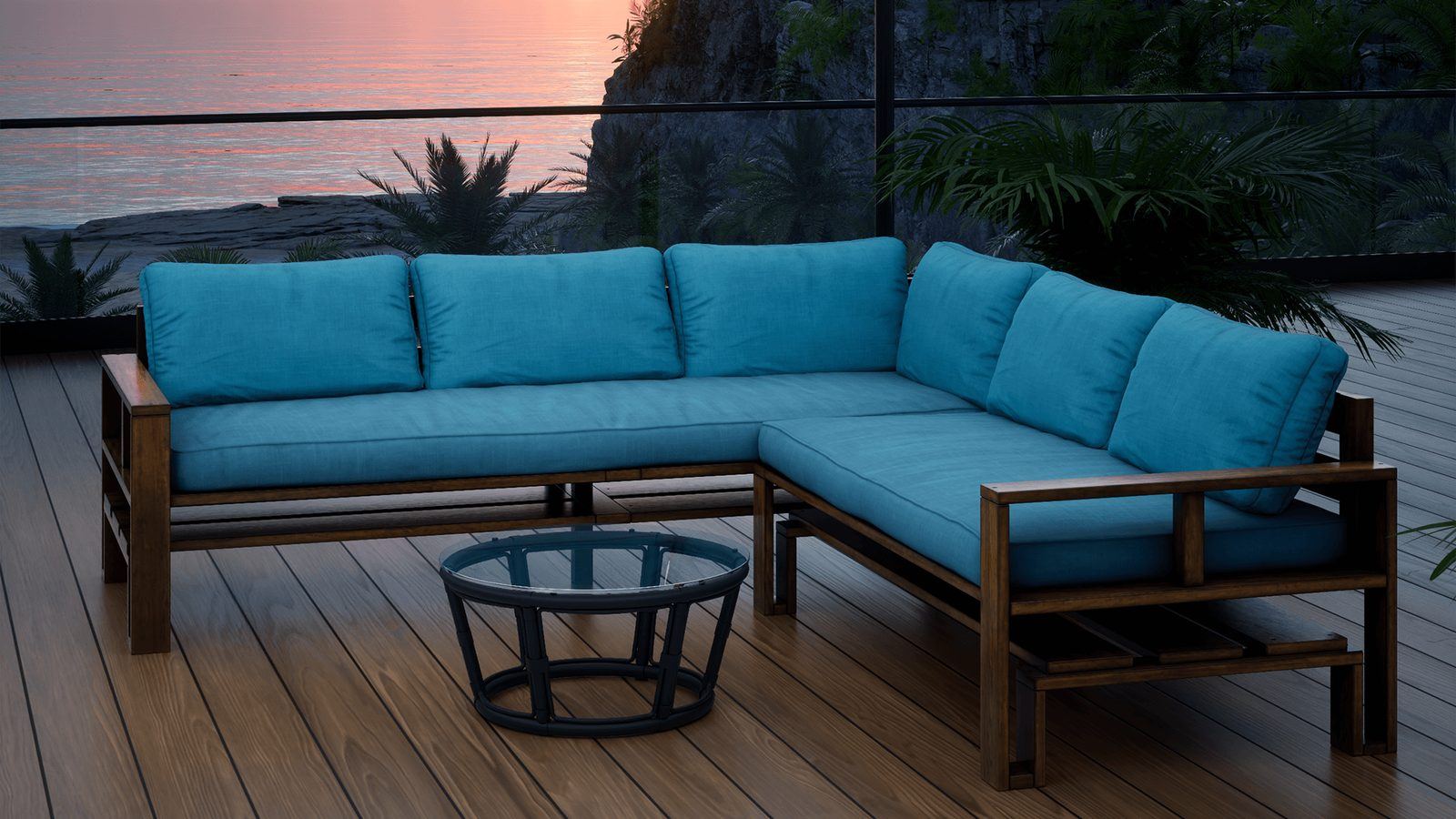 Oceanfront Porch virtual production standing set — angle 3 on the L.A. & ABQ Castle Studios stage