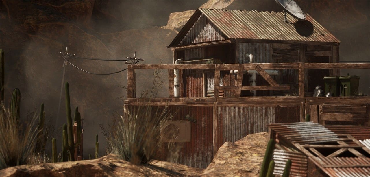 Post-Apocalyptic Desert Shantytown virtual production standing set — angle 10 on the L.A. & ABQ Castle Studios stage
