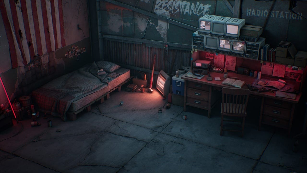 Post-Apocalyptic Safe House virtual production standing set — angle 2 on the L.A. & ABQ Castle Studios stage