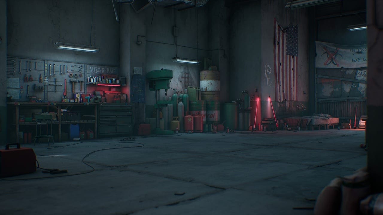 Post-Apocalyptic Safe House virtual production standing set — angle 6 on the L.A. & ABQ Castle Studios stage
