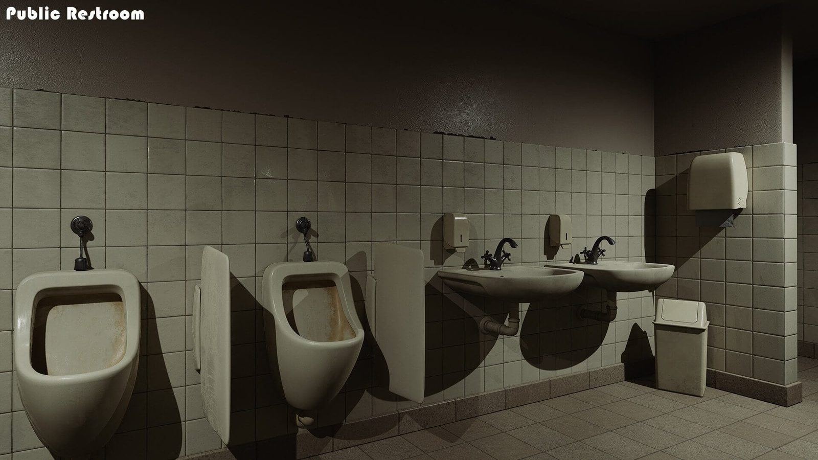 Public Restroom virtual production standing set — angle 2 on the L.A. & ABQ Castle Studios stage