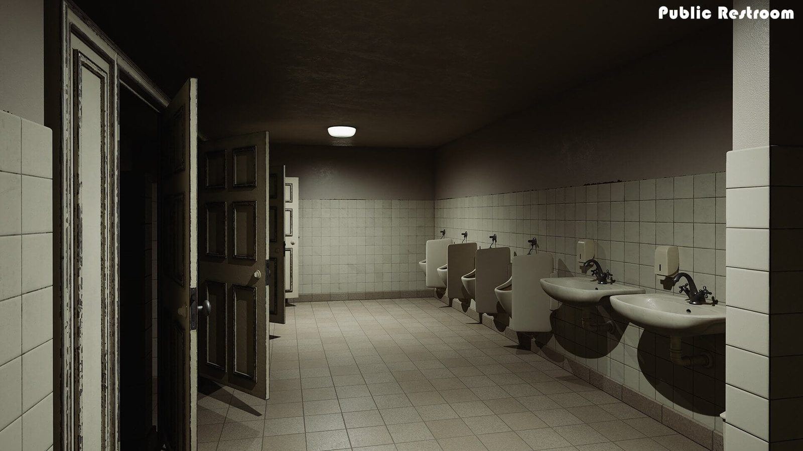 Public Restroom virtual production standing set — angle 3 on the L.A. & ABQ Castle Studios stage