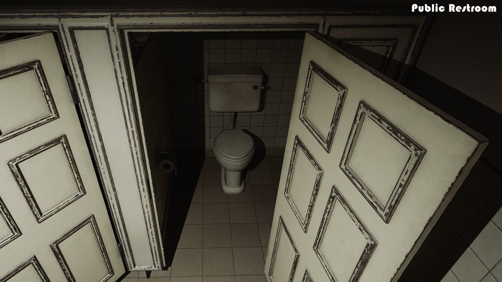 Public Restroom virtual production standing set — angle 4 on the L.A. & ABQ Castle Studios stage