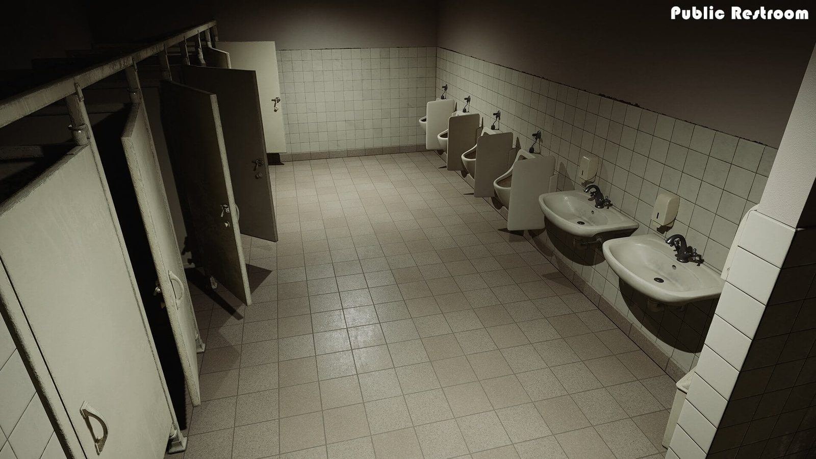 Public Restroom virtual production standing set — angle 7 on the L.A. & ABQ Castle Studios stage