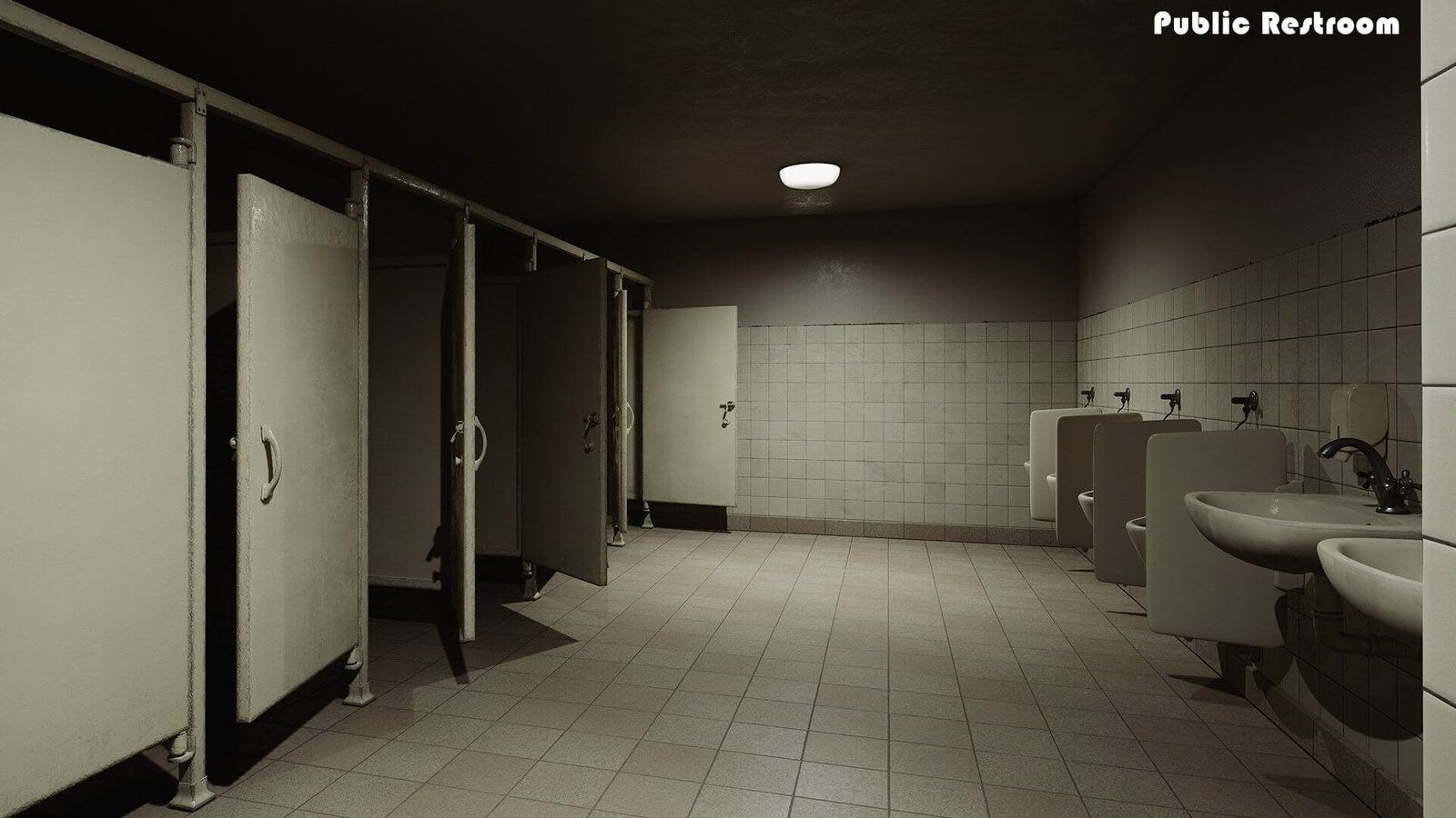 Public Restroom virtual production standing set — angle 8 on the L.A. & ABQ Castle Studios stage