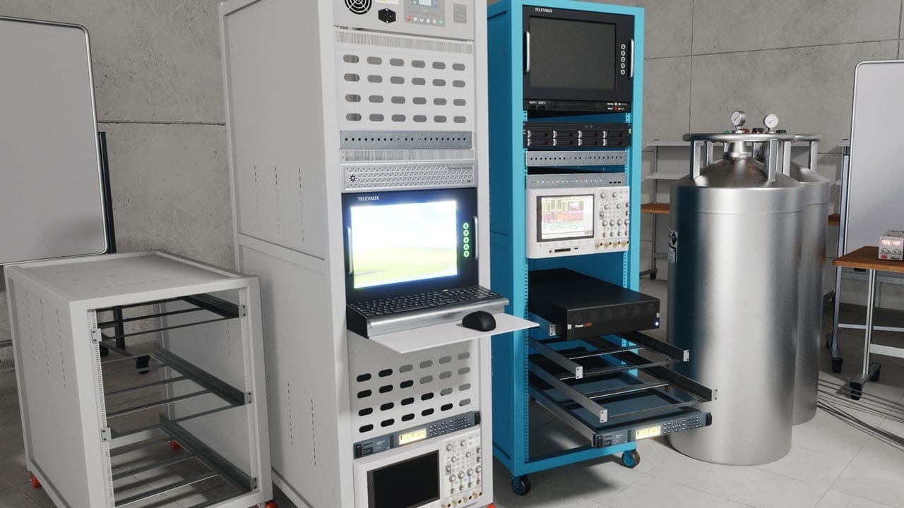 Quantum Lab virtual production standing set — angle 4 on the L.A. & ABQ Castle Studios stage