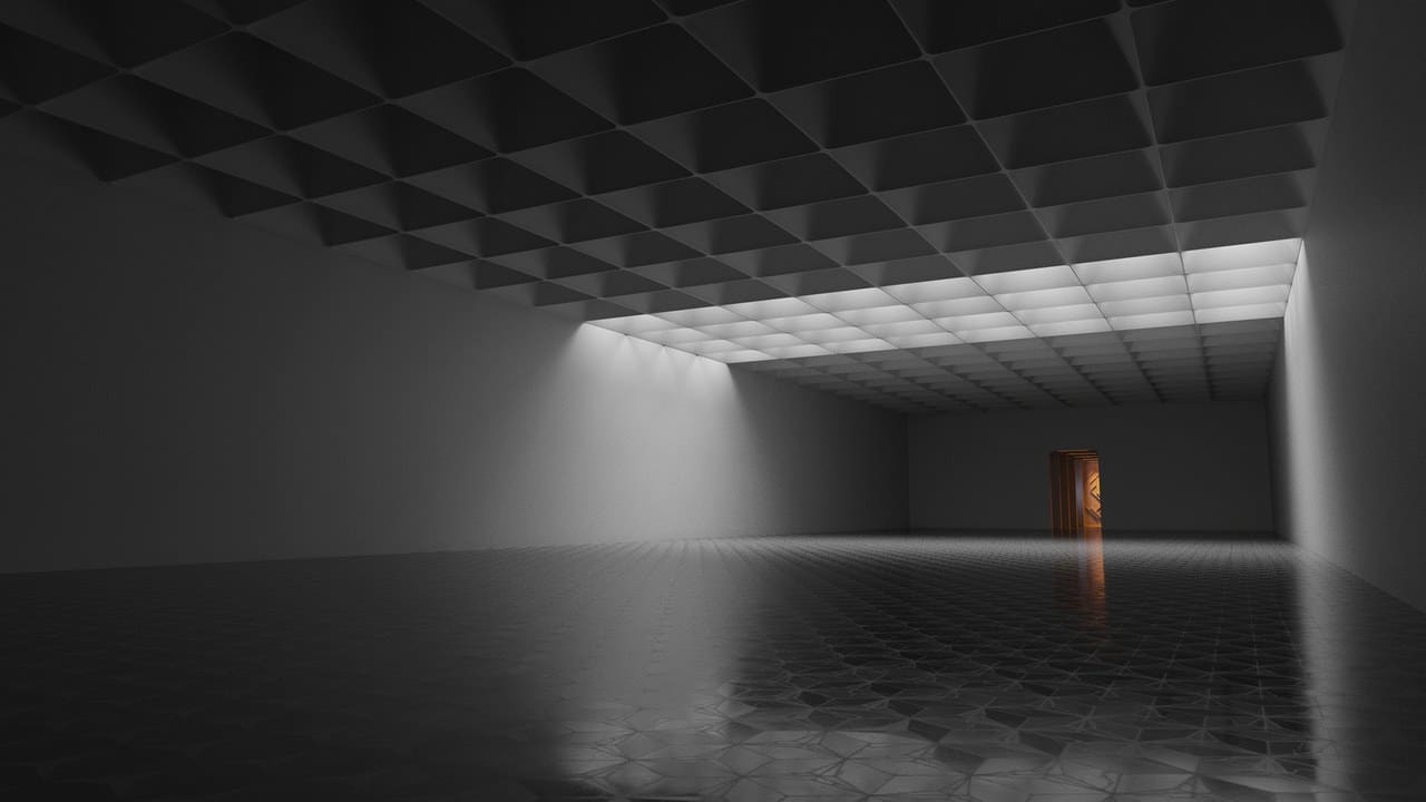 Retro-Futuristic Corridor virtual production standing set — angle 3 on the L.A. & ABQ Castle Studios stage