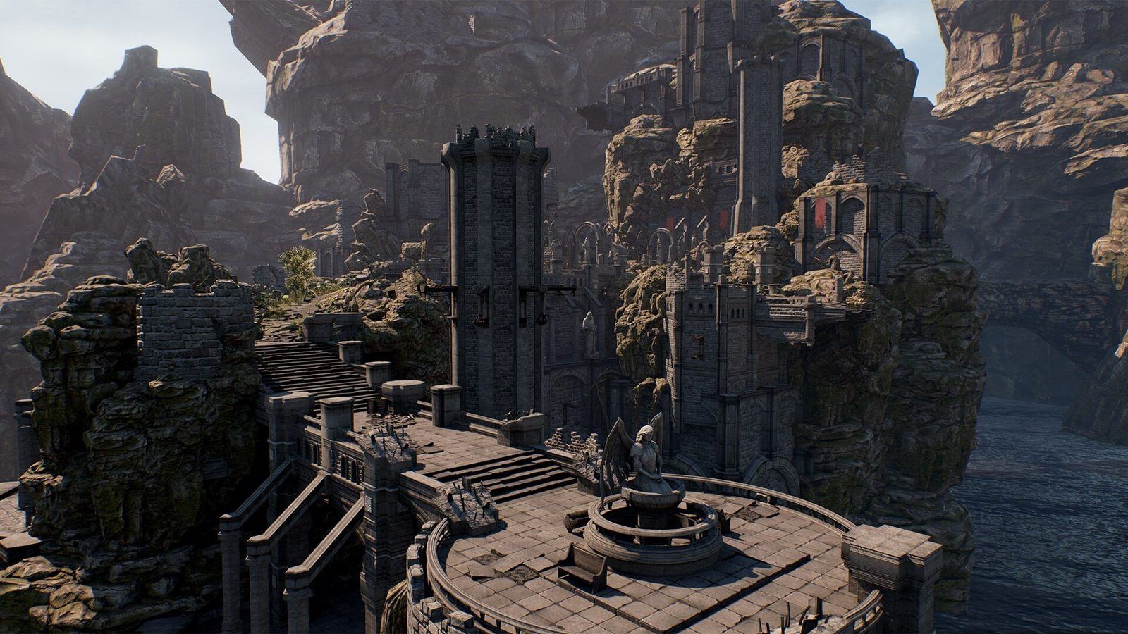 Rocky Ruins virtual production standing set — angle 2 on the L.A. & ABQ Castle Studios stage