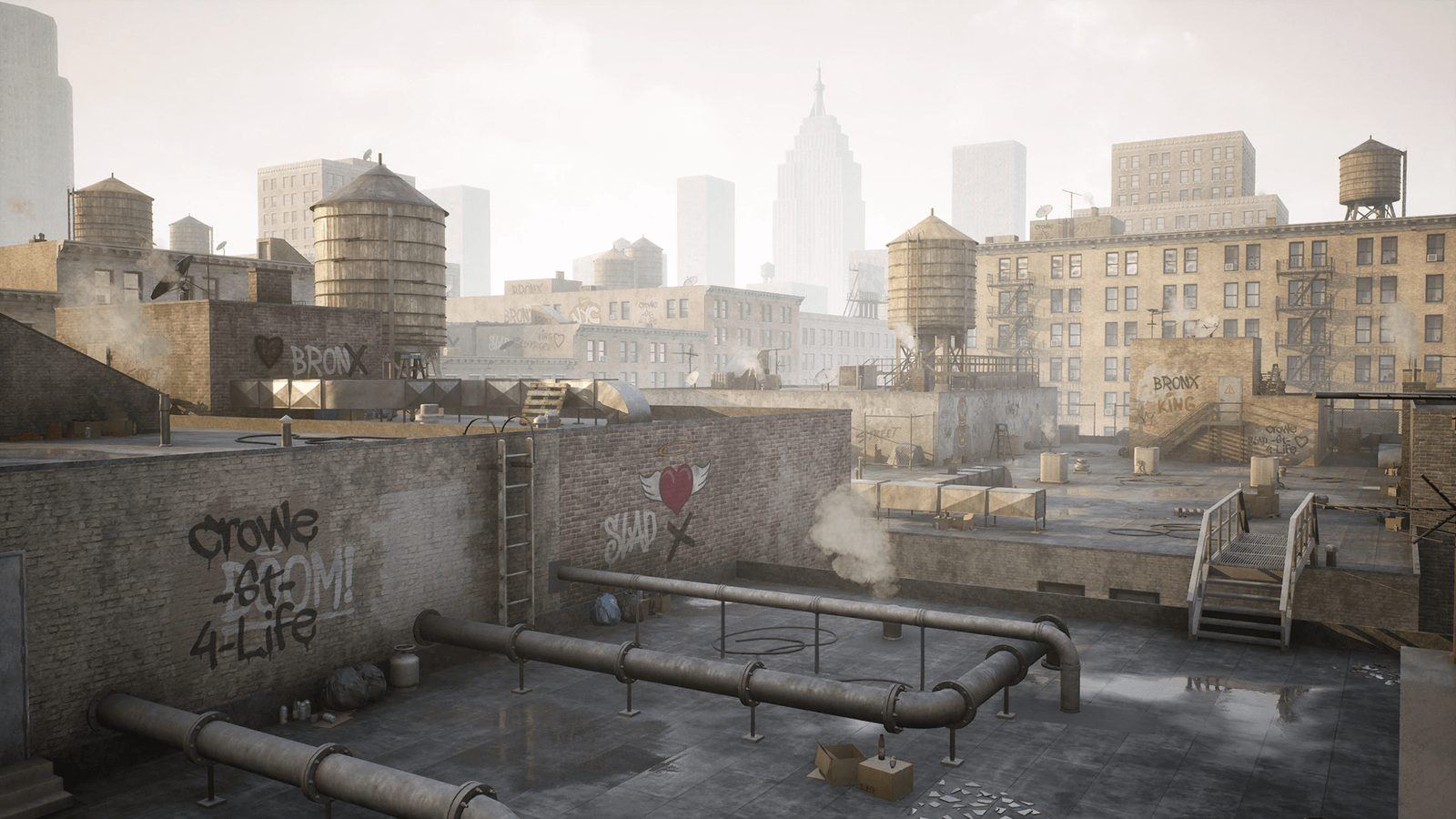 Rooftop virtual production standing set — angle 2 on the L.A. & ABQ Castle Studios stage