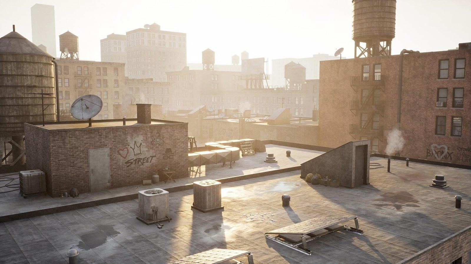 Rooftop virtual production standing set — angle 11 on the L.A. & ABQ Castle Studios stage