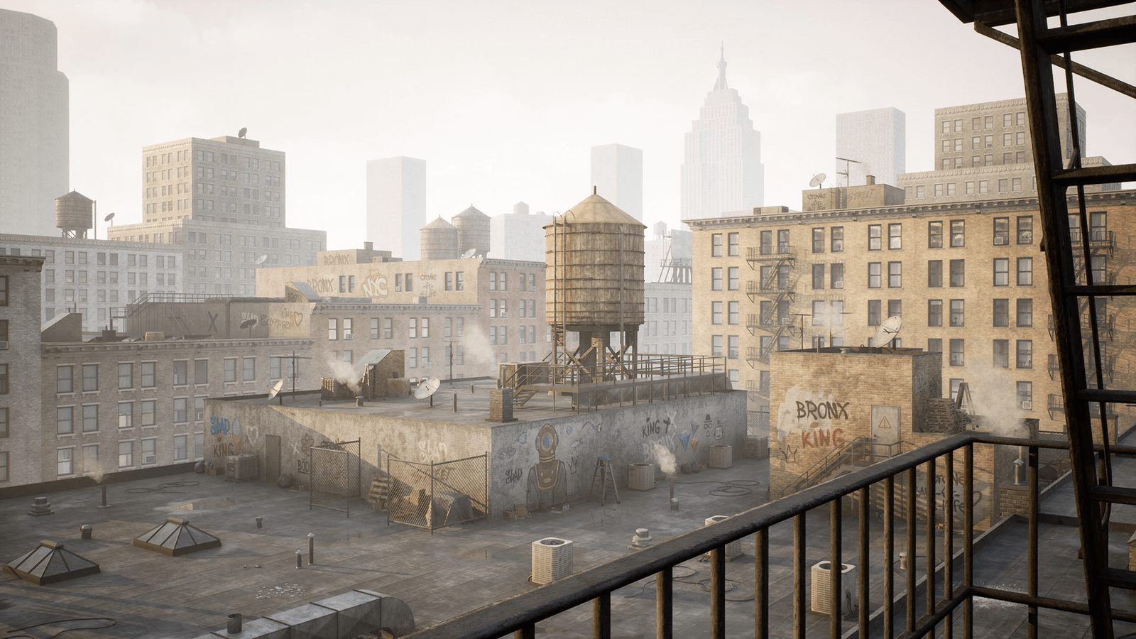 Rooftop virtual production standing set — angle 3 on the L.A. & ABQ Castle Studios stage