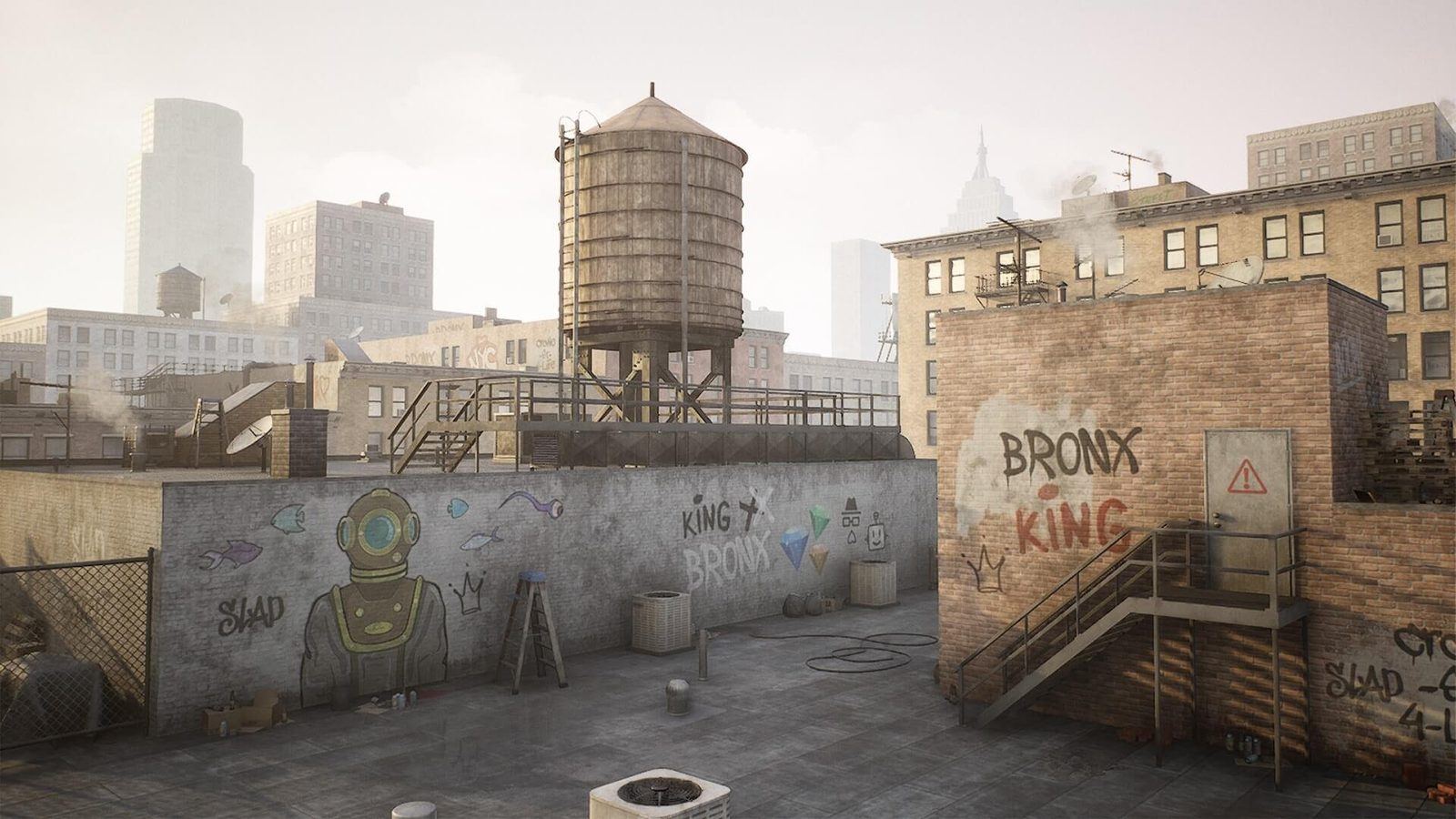 Rooftop virtual production standing set — angle 5 on the L.A. & ABQ Castle Studios stage