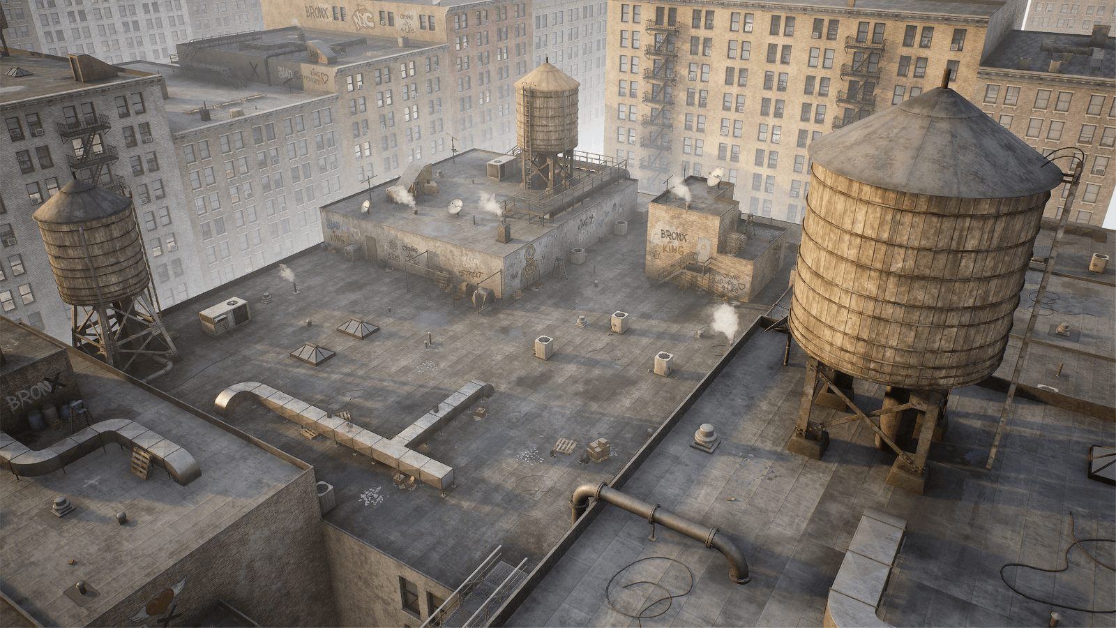 Rooftop virtual production standing set — angle 8 on the L.A. & ABQ Castle Studios stage