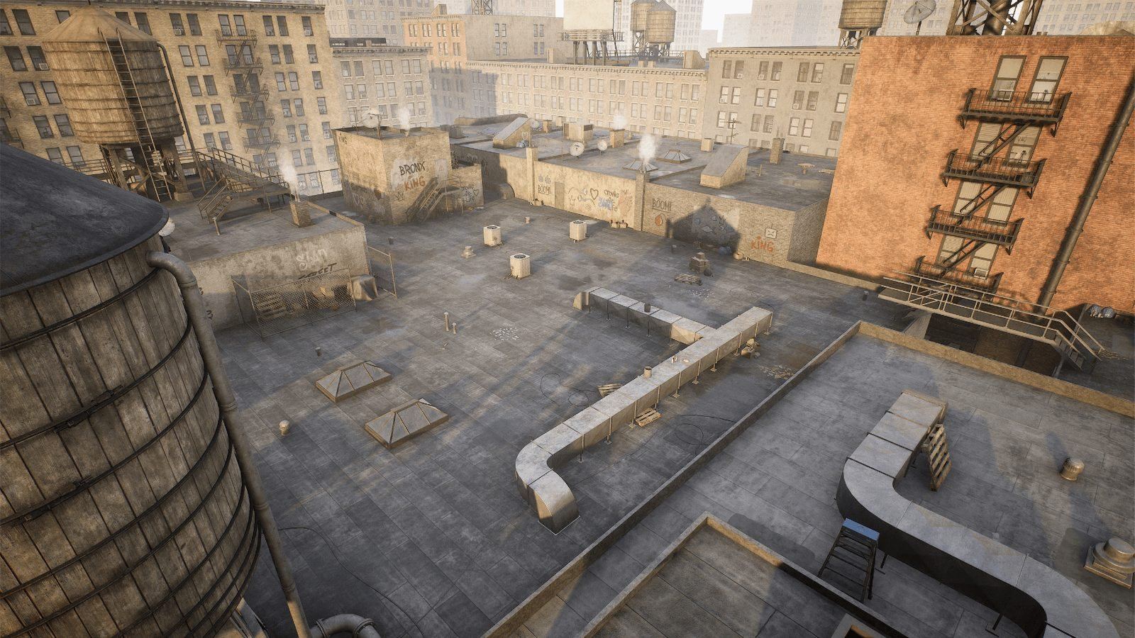 Rooftop virtual production standing set — angle 9 on the L.A. & ABQ Castle Studios stage