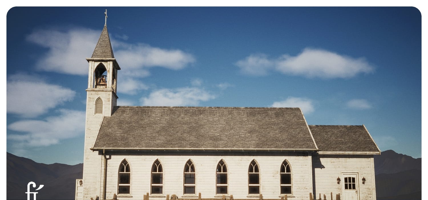 Rural Country Church virtual production standing set — angle 4 on the L.A. & ABQ Castle Studios stage