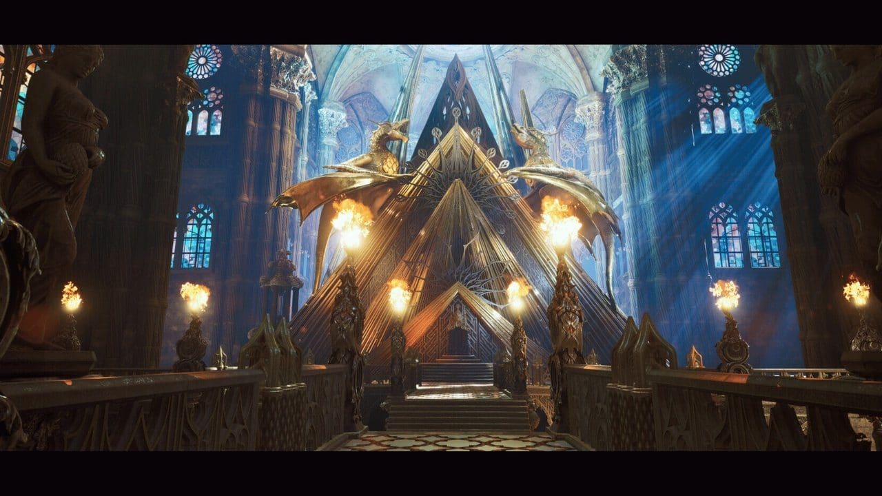 Sanctum Draconis virtual production standing set — angle 3 on the L.A. & ABQ Castle Studios stage